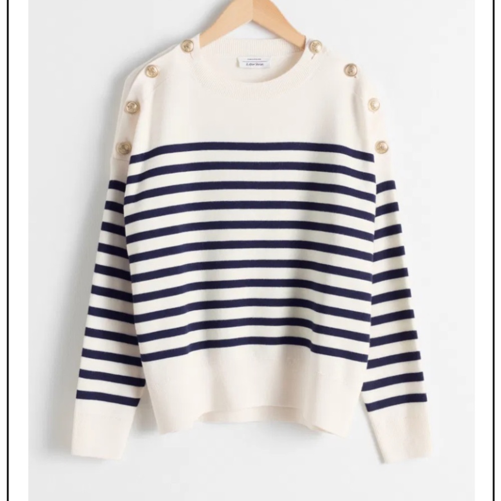 Paris Atelier & Other Stories Sweater Womens Cream Striped Wool Nautical Size XS